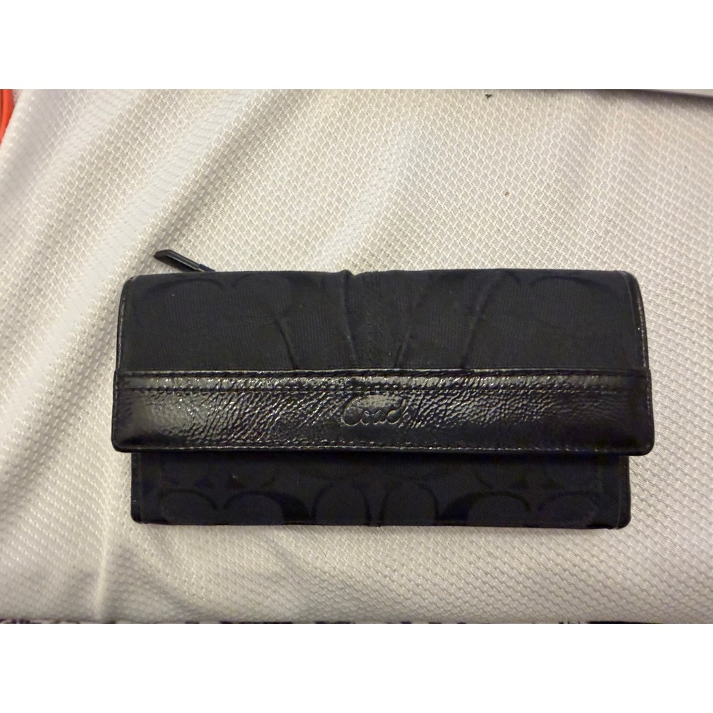 Coach Soho Signature Pleated Wallet - Black Jacquard Fabric, Patent Leather Trim